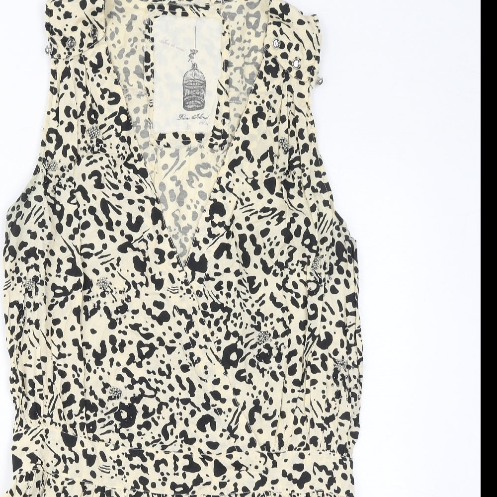River Island Womens Brown Animal Print Viscose Tank Dress Size 10 V-Neck Pullover - Beads, Leopard Print