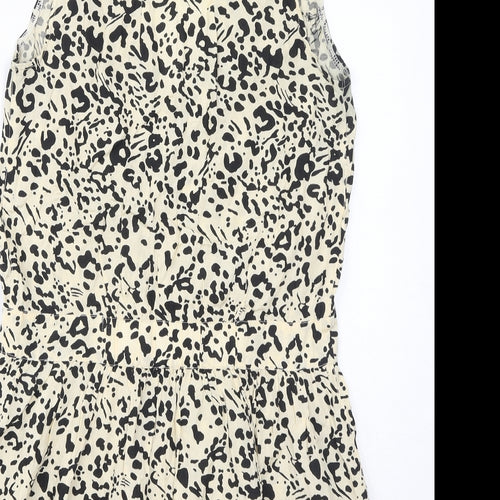 River Island Womens Brown Animal Print Viscose Tank Dress Size 10 V-Neck Pullover - Beads, Leopard Print