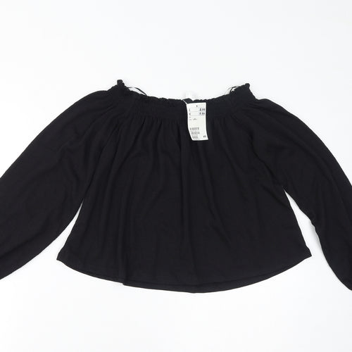Divided by H&M Womens Black Polyester Cropped T-Shirt Size S Off the Shoulder