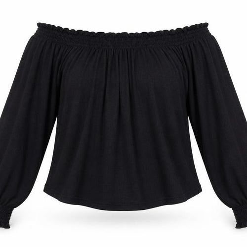 Divided by H&M Womens Black Polyester Cropped T-Shirt Size S Off the Shoulder