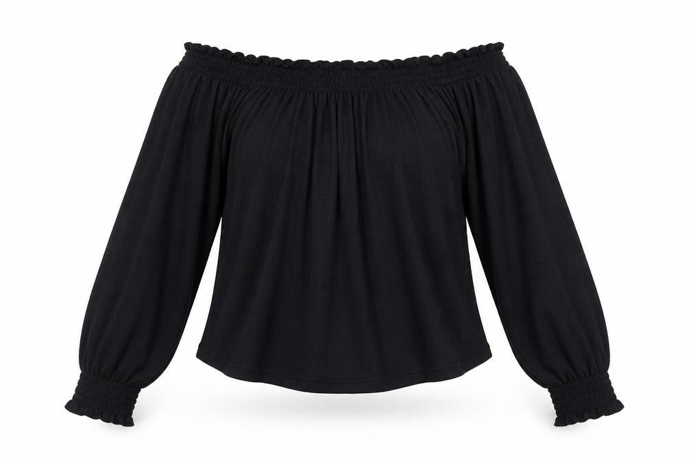 Divided by H&M Womens Black Polyester Cropped T-Shirt Size S Off the Shoulder