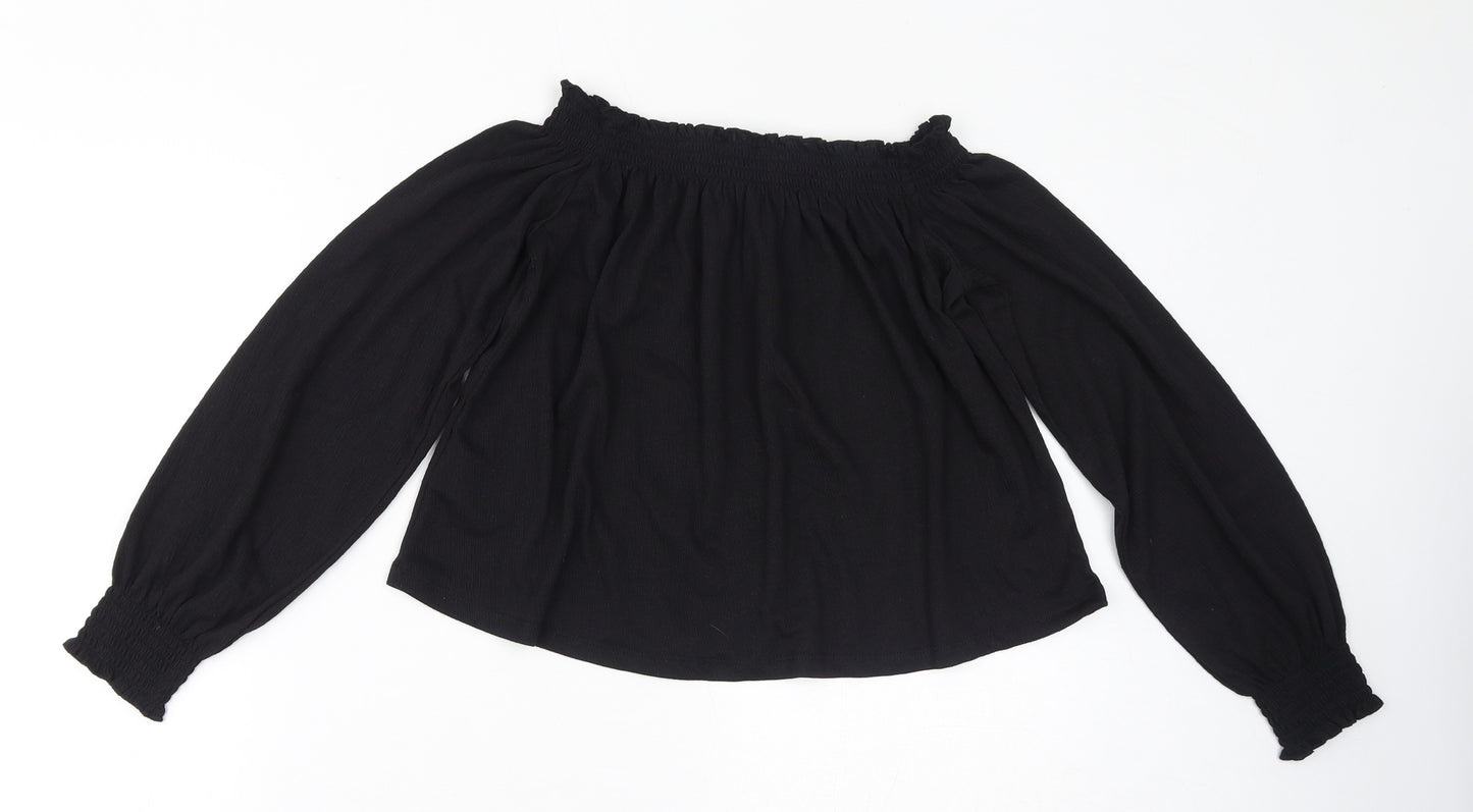 Divided by H&M Womens Black Polyester Cropped T-Shirt Size S Off the Shoulder