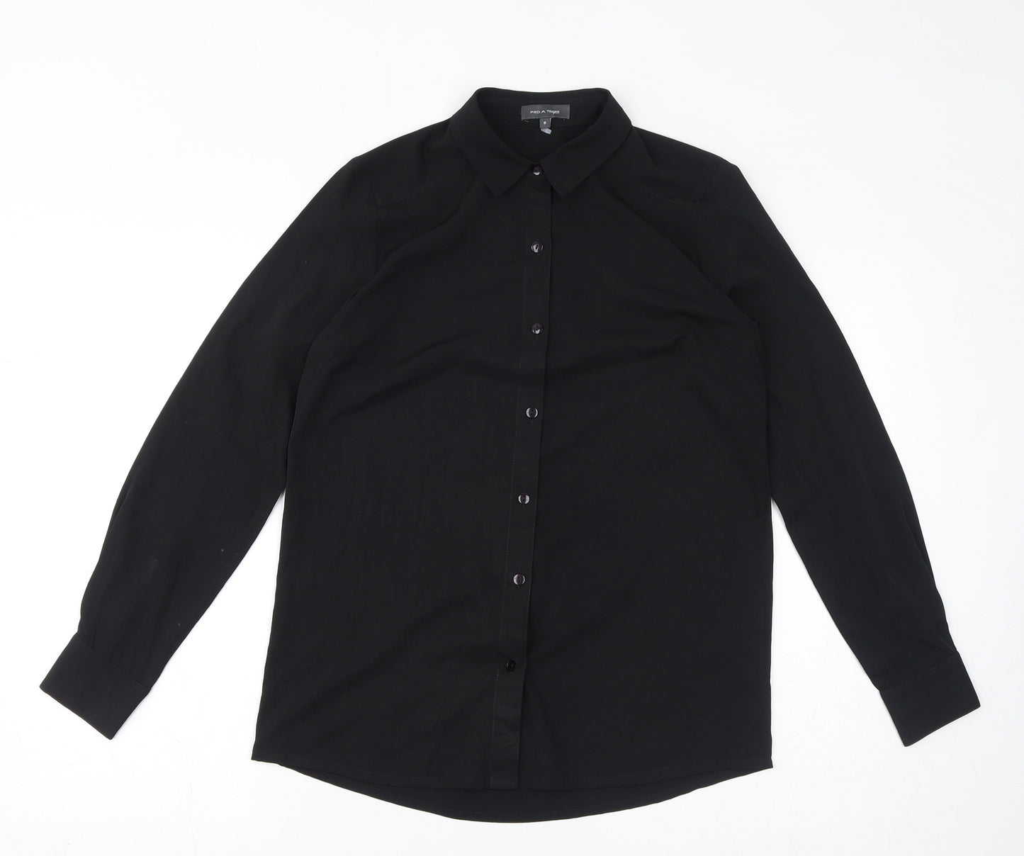 Pied A Terre Womens Black Polyester Basic Blouse Size 8 Collared