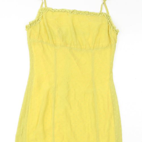 Nasty Gal Womens Yellow Polka Dot Polyester Mini Size 8 Square Neck Zip