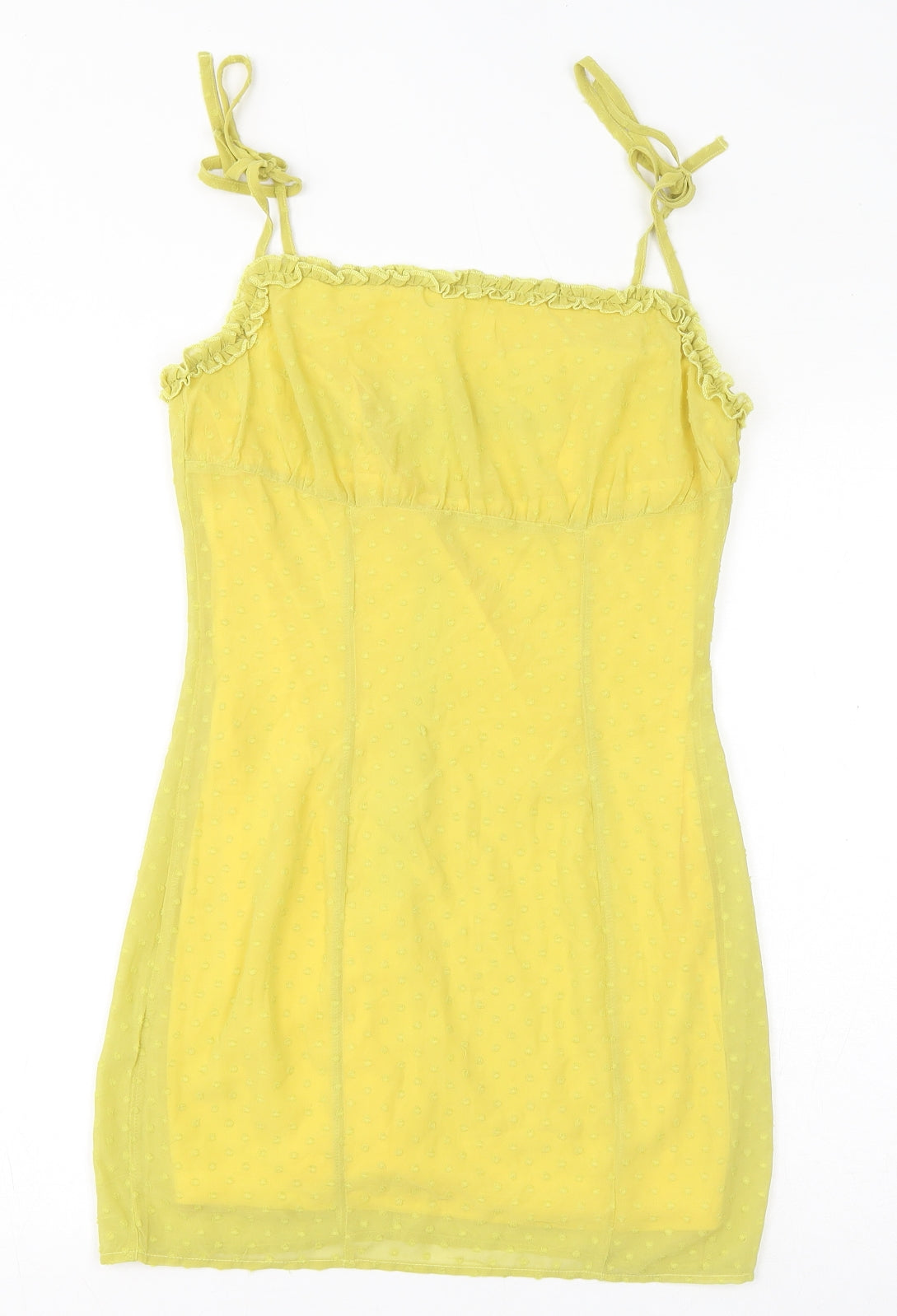Nasty Gal Womens Yellow Polka Dot Polyester Mini Size 8 Square Neck Zip