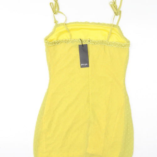 Nasty Gal Womens Yellow Polka Dot Polyester Mini Size 8 Square Neck Zip