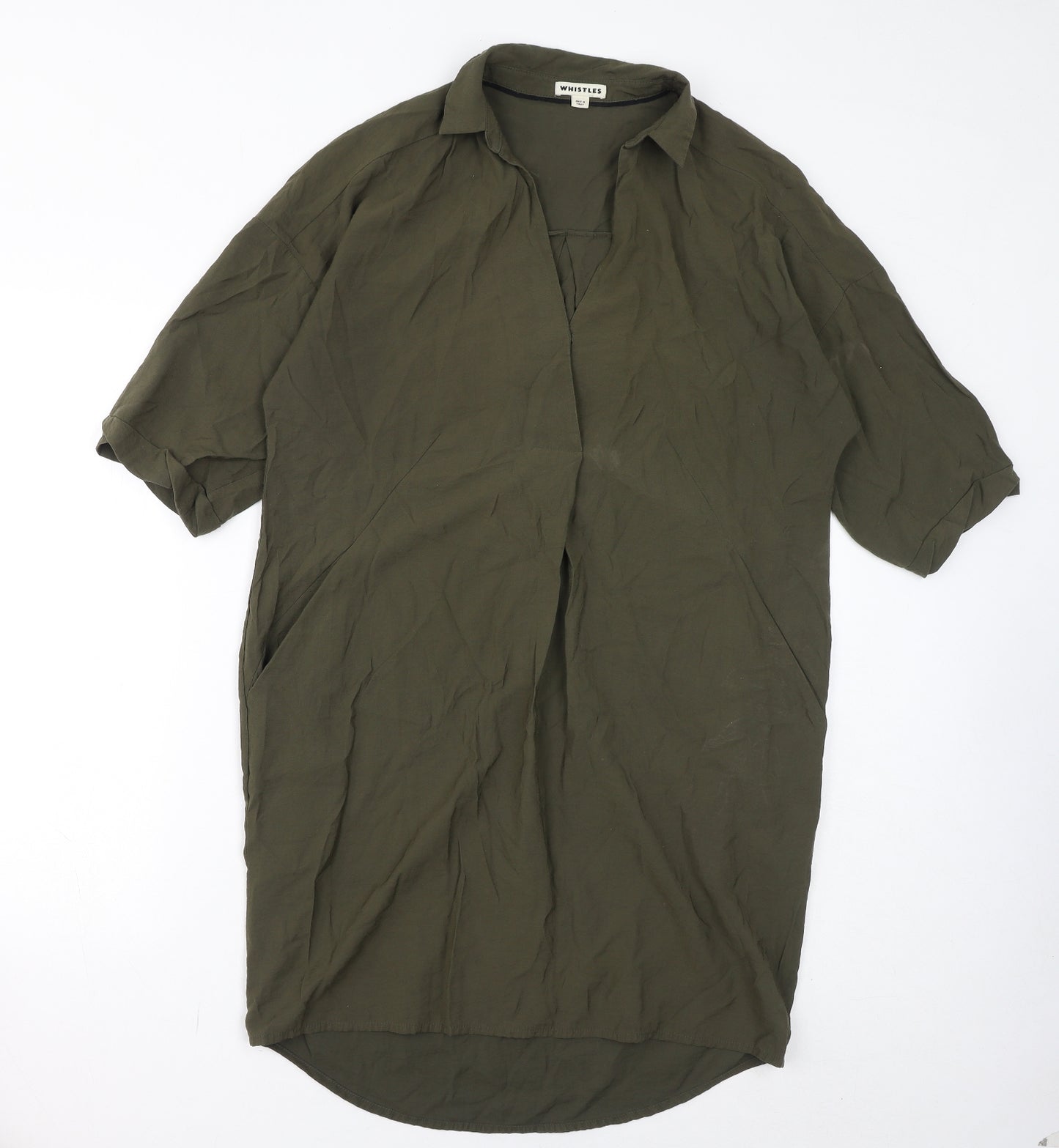 Whistles Womens Green Viscose T-Shirt Dress Size 12 V-Neck Pullover