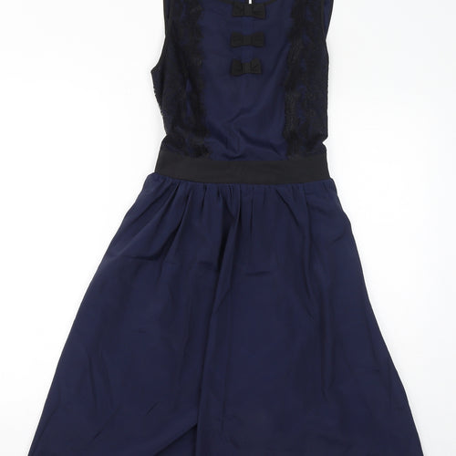 Dorothy Perkins Womens Blue Polyester A-Line Size 10 Round Neck Button