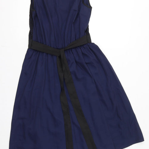 Dorothy Perkins Womens Blue Polyester A-Line Size 10 Round Neck Button