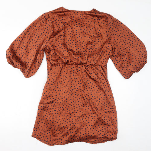 In Vogue Womens Brown Geometric Polyester Mini Size M V-Neck Pullover - Spots