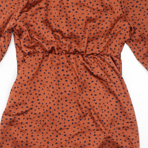 In Vogue Womens Brown Geometric Polyester Mini Size M V-Neck Pullover - Spots