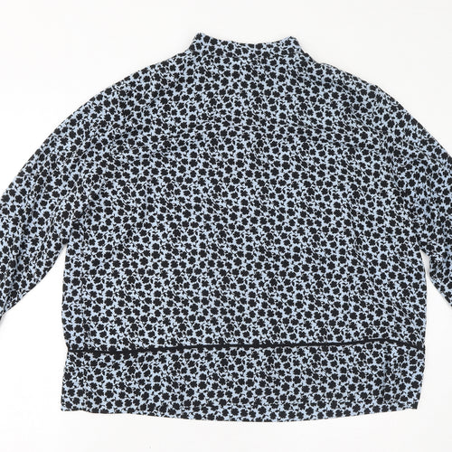 H&M Womens Blue Floral Polyester Basic T-Shirt Size 16 Round Neck