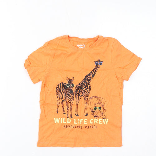 Everyday Boys Orange Cotton Basic T-Shirt Size 3-4 Years Round Neck Pullover - Wild Life Crew