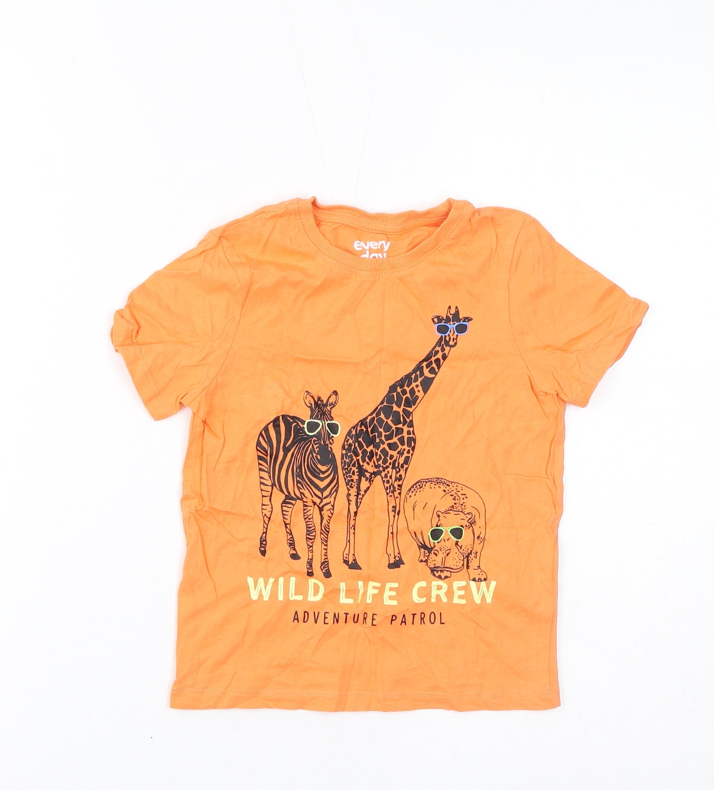 Everyday Boys Orange Cotton Basic T-Shirt Size 3-4 Years Round Neck Pullover - Wild Life Crew