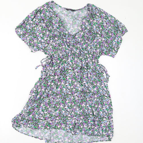 Marks and Spencer Womens Multicoloured Floral Viscose A-Line Size 8 V-Neck Pullover