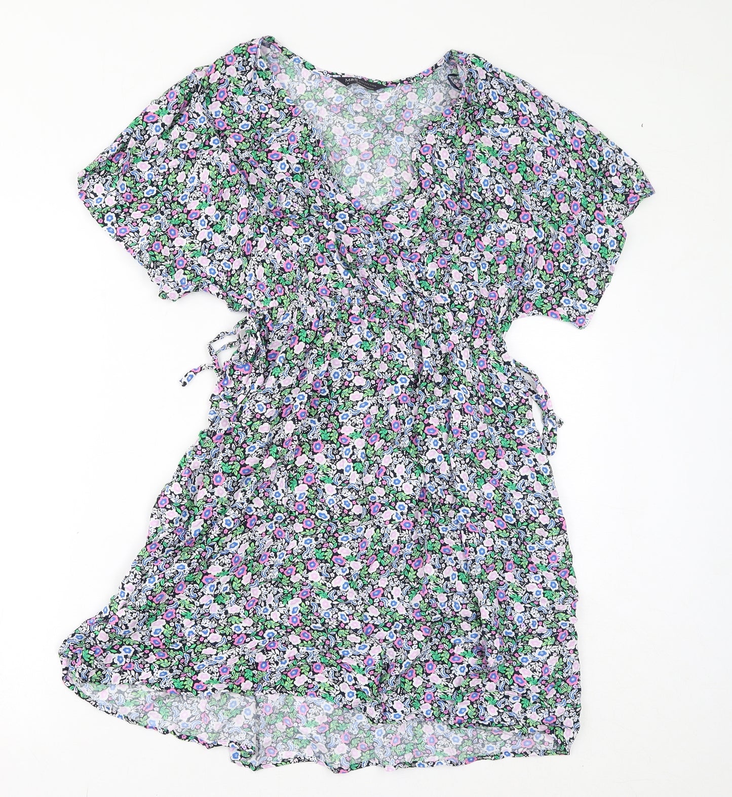 Marks and Spencer Womens Multicoloured Floral Viscose A-Line Size 8 V-Neck Pullover