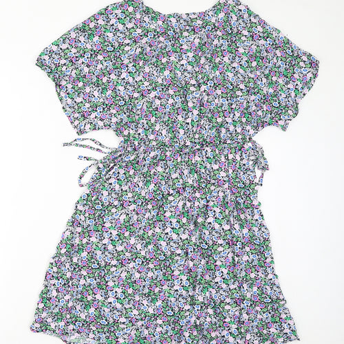 Marks and Spencer Womens Multicoloured Floral Viscose A-Line Size 8 V-Neck Pullover