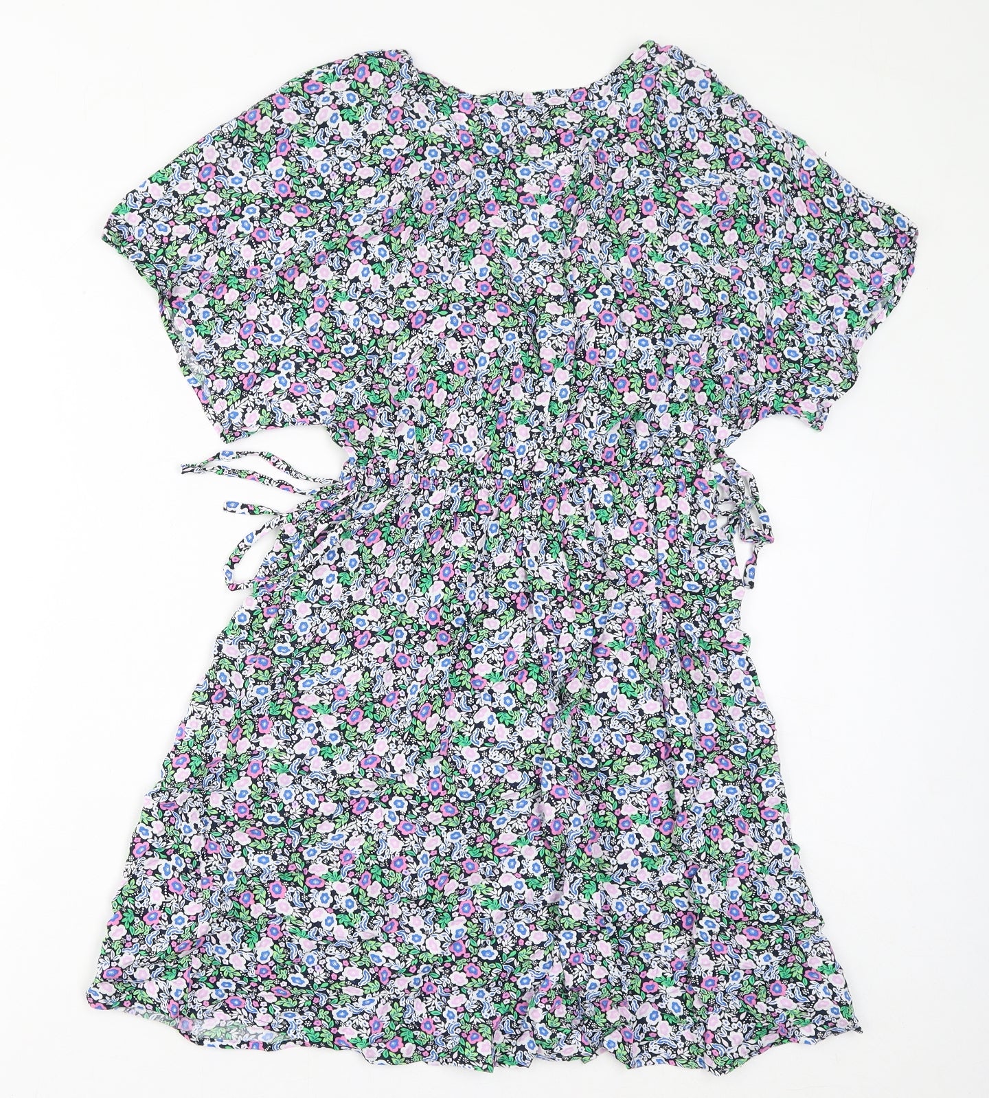 Marks and Spencer Womens Multicoloured Floral Viscose A-Line Size 8 V-Neck Pullover
