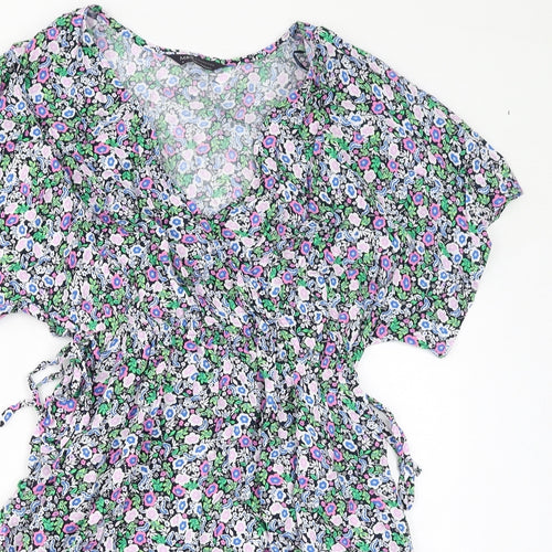 Marks and Spencer Womens Multicoloured Floral Viscose A-Line Size 8 V-Neck Pullover