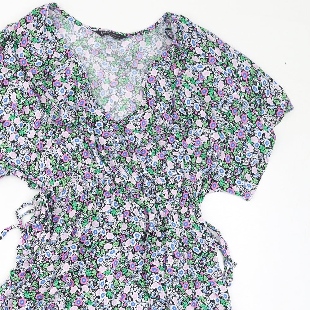 Marks and Spencer Womens Multicoloured Floral Viscose A-Line Size 8 V-Neck Pullover