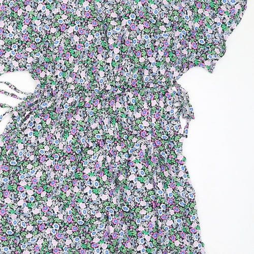 Marks and Spencer Womens Multicoloured Floral Viscose A-Line Size 8 V-Neck Pullover