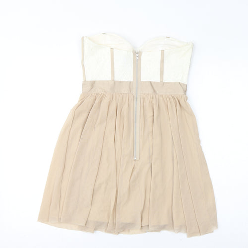 ASOS Womens Beige Cotton Mini Size 10 Sweetheart Zip