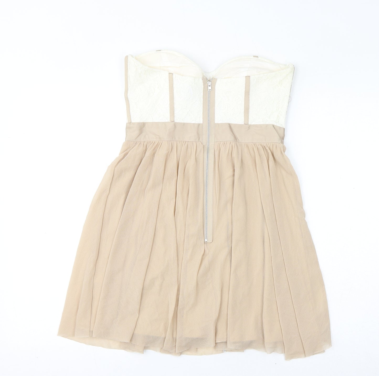 ASOS Womens Beige Cotton Mini Size 10 Sweetheart Zip