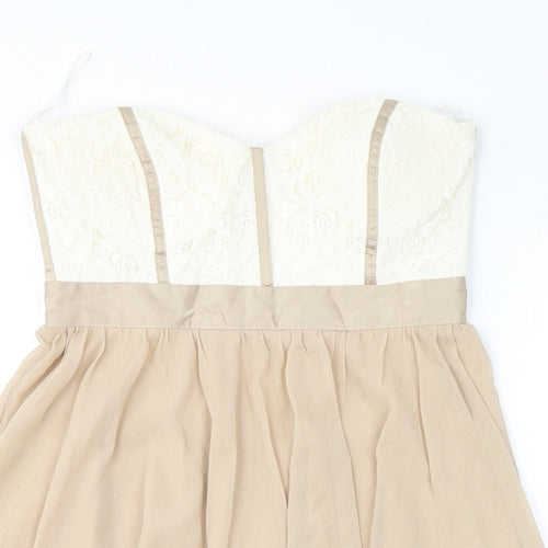 ASOS Womens Beige Cotton Mini Size 10 Sweetheart Zip