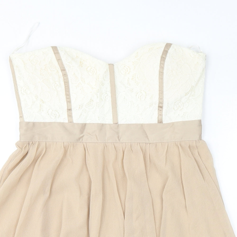 ASOS Womens Beige Cotton Mini Size 10 Sweetheart Zip