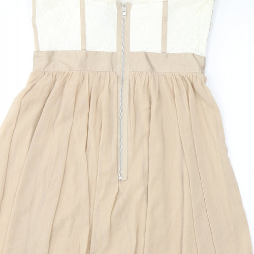 ASOS Womens Beige Cotton Mini Size 10 Sweetheart Zip