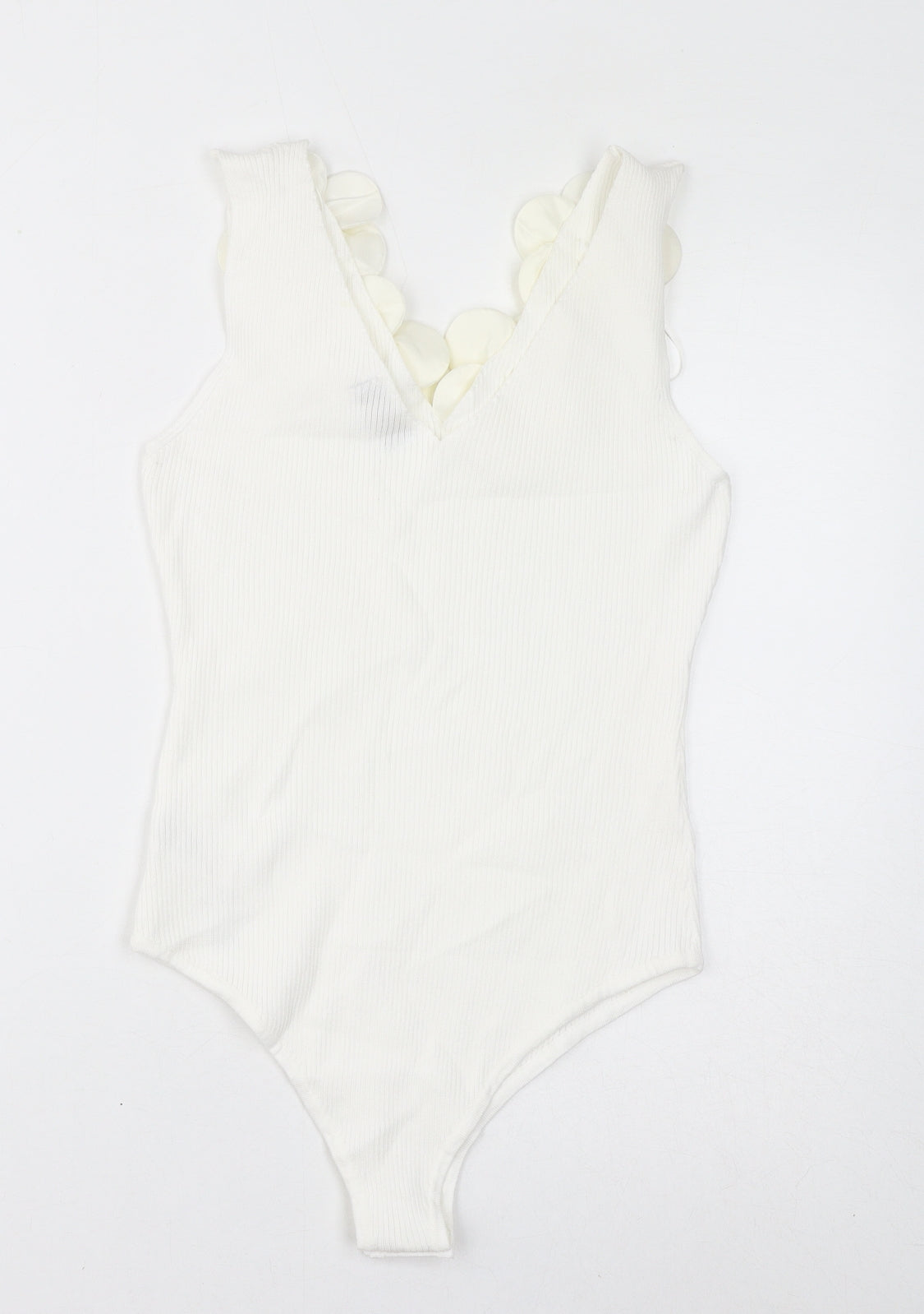 Quiz Womens White Viscose Bodysuit One-Piece Size L Button - Flowers