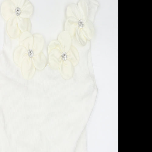 Quiz Womens White Viscose Bodysuit One-Piece Size L Button - Flowers