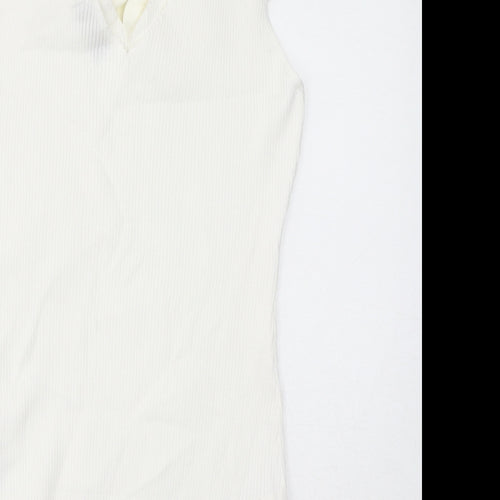 Quiz Womens White Viscose Bodysuit One-Piece Size L Button - Flowers