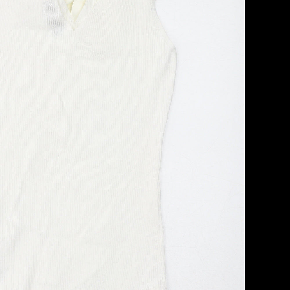 Quiz Womens White Viscose Bodysuit One-Piece Size L Button - Flowers