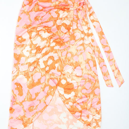 Quiz Womens Orange Geometric Polyester A-Line Skirt Size M Tie