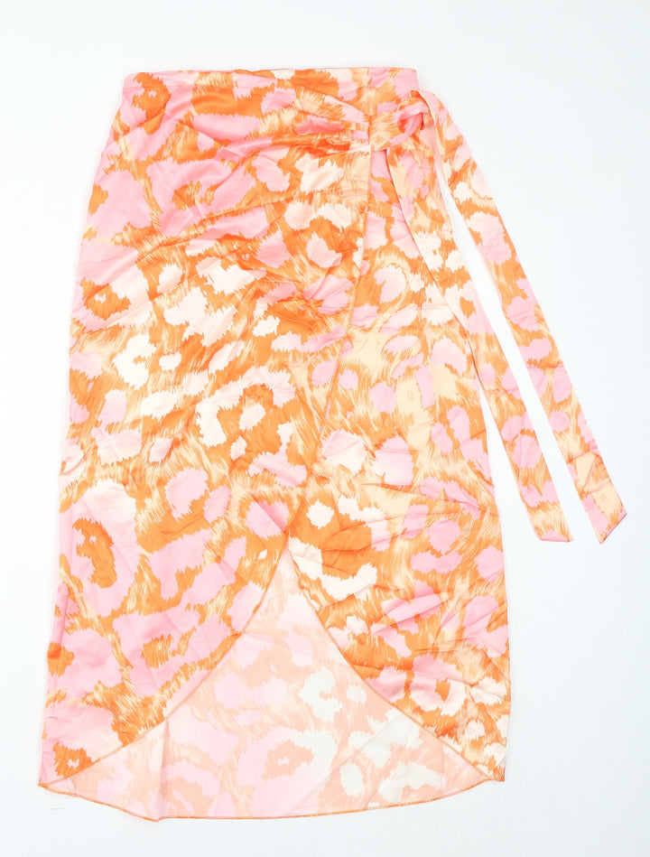 Quiz Womens Orange Geometric Polyester A-Line Skirt Size M Tie