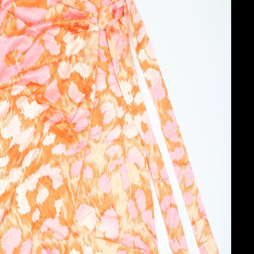 Quiz Womens Orange Geometric Polyester A-Line Skirt Size M Tie