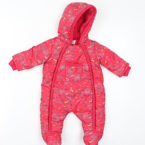 mamas & papas Girls Pink Geometric Quilted Coat Size 0-3 Months Zip - All In One
