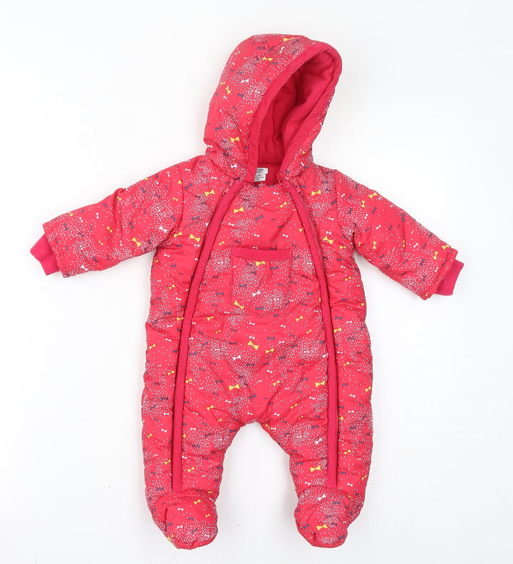 mamas & papas Girls Pink Geometric Quilted Coat Size 0-3 Months Zip - All In One