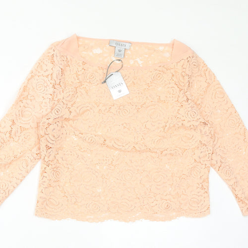 Oasis Womens Pink Polyester Basic T-Shirt Size 14 Round Neck - Lace