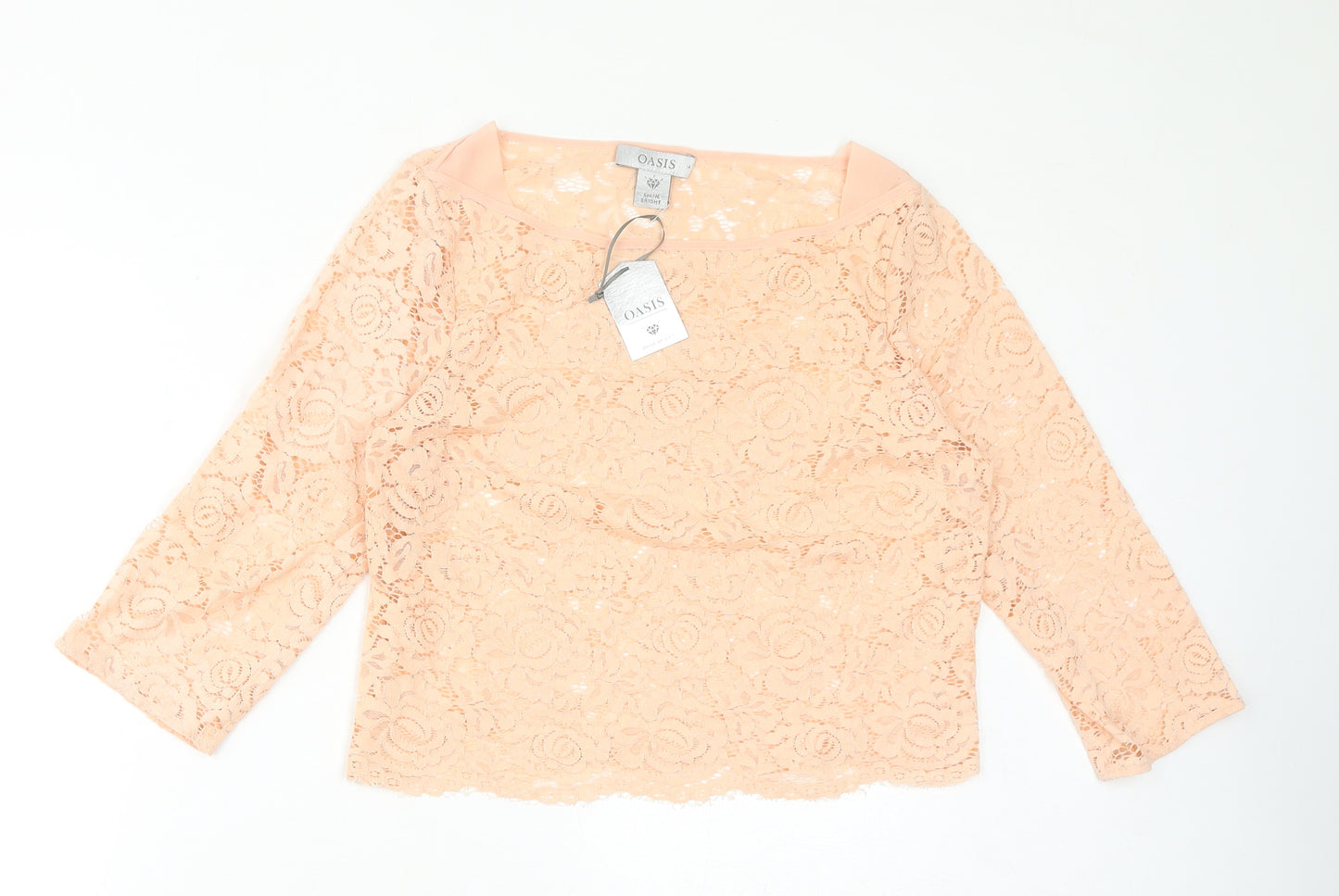 Oasis Womens Pink Polyester Basic T-Shirt Size 14 Round Neck - Lace