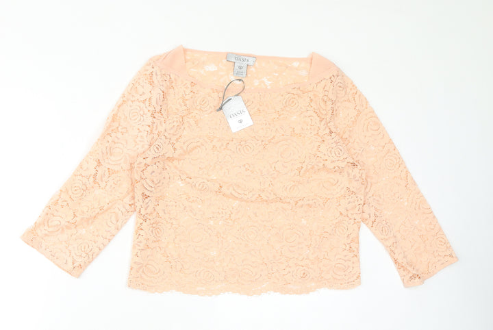 Oasis Womens Pink Polyester Basic T-Shirt Size 14 Round Neck - Lace
