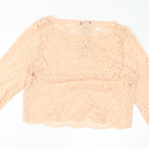 Oasis Womens Pink Polyester Basic T-Shirt Size 14 Round Neck - Lace