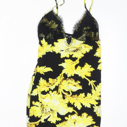 ASOS Womens Black Floral Viscose Bodycon Size 6 V-Neck Pullover - Lace