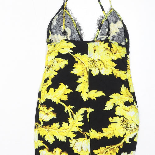 ASOS Womens Black Floral Viscose Bodycon Size 6 V-Neck Pullover - Lace