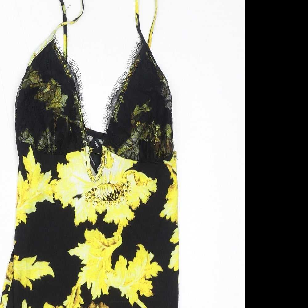 ASOS Womens Black Floral Viscose Bodycon Size 6 V-Neck Pullover - Lace
