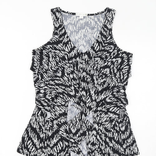 Warehouse Womens Black Geometric Polyester Basic Tank Size M V-Neck