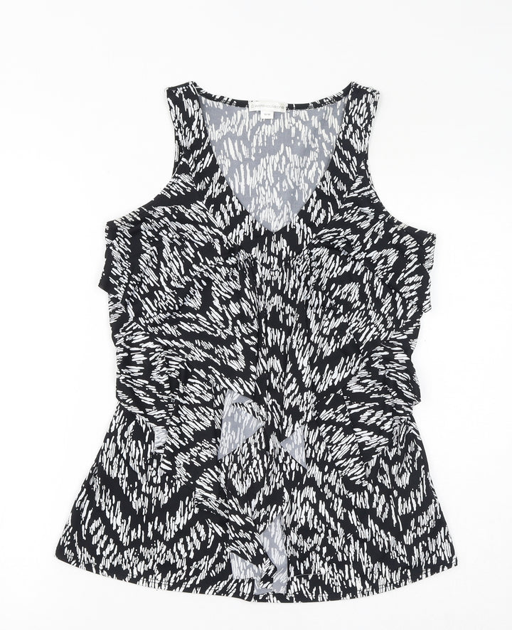 Warehouse Womens Black Geometric Polyester Basic Tank Size M V-Neck
