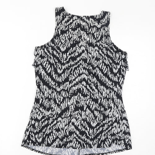 Warehouse Womens Black Geometric Polyester Basic Tank Size M V-Neck