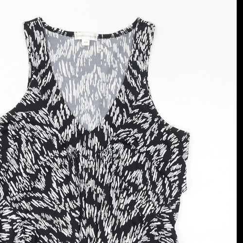 Warehouse Womens Black Geometric Polyester Basic Tank Size M V-Neck